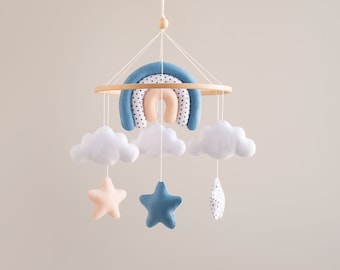 Baby mobile mit Wolken, Regenbogen und Sternen, Krippen mobile Kinderzimmer.