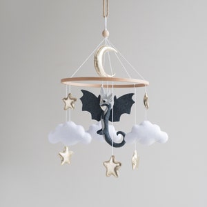 Baby mobile dragon, moon and star mobile, fairy tale nursery, baby shower gift