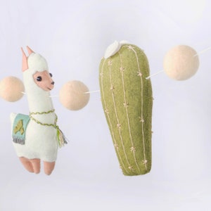 Felt llama cactus garland, desert wall hanging, cactus nursery decor image 7