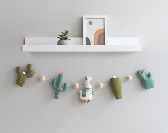 Guirlande de cactus de lama en feutre, tenture murale du désert, décor de pépinière de cactus