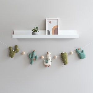 Felt llama cactus garland, desert wall hanging, cactus nursery decor image 1