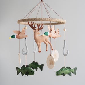 Fishing Hunting Nursery Decor, Bass and Mallard Duck crib mobile,Deer hunting decor, New Baby Gift