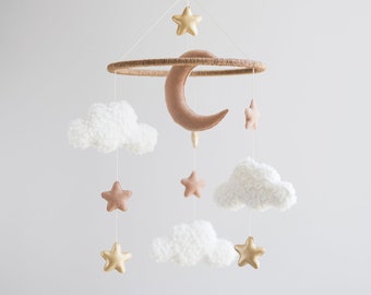 Baby mobile boucle, clouds nursery decor, unique baby gift