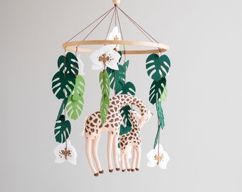 Giraffe crib mobile, jungle nursery decor, African animals, safari baby mobile