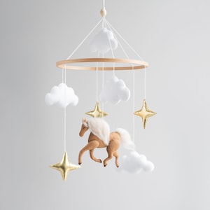 Cavallo baby mobile per asilo nido neutro, nuvole e stelle d&#39;oro culla mobile, mamma da regalare