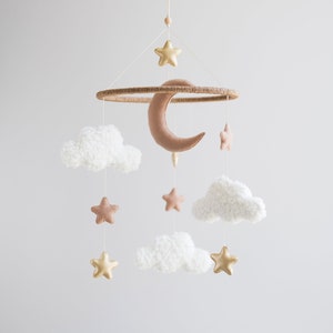 Baby mobile boucle, clouds nursery decor, unique baby gift
