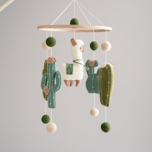 Llama baby mobile, cactus mobile, llama nursery decor, boho nursery mobile, crib baby mobile image 1