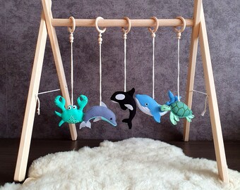 Baby play gym toys, hanging toys, ocean nursery decor, baby activity center