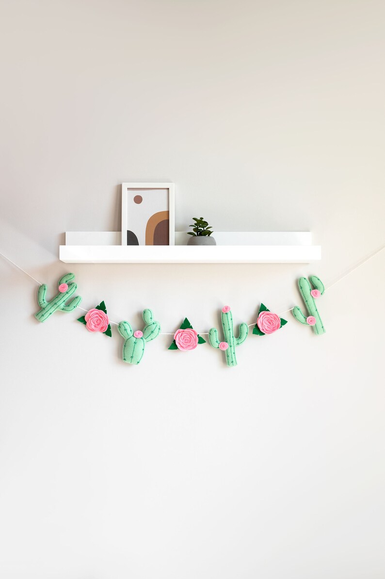 Nursery garland, cactus decor, succulent wall decor, felt flower image 8