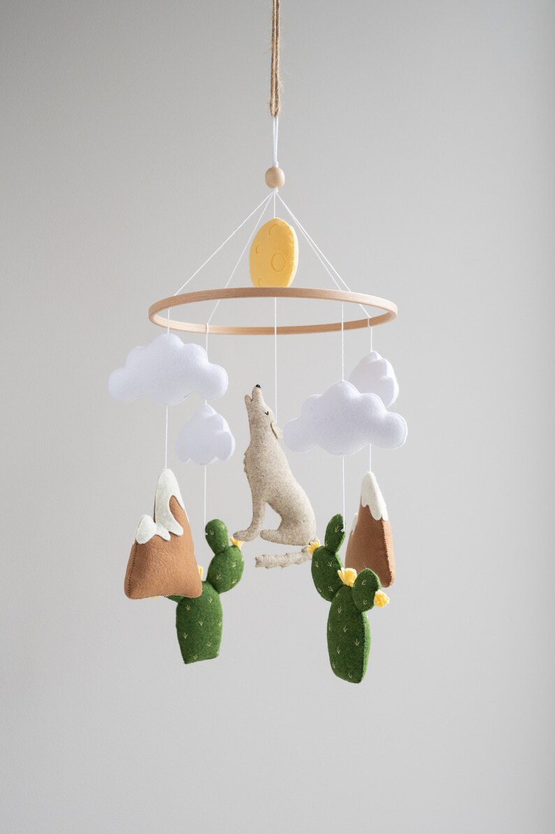 Coyote baby mobile, Wolf nursery decor, Woodland nursery, Newborn gift image 3