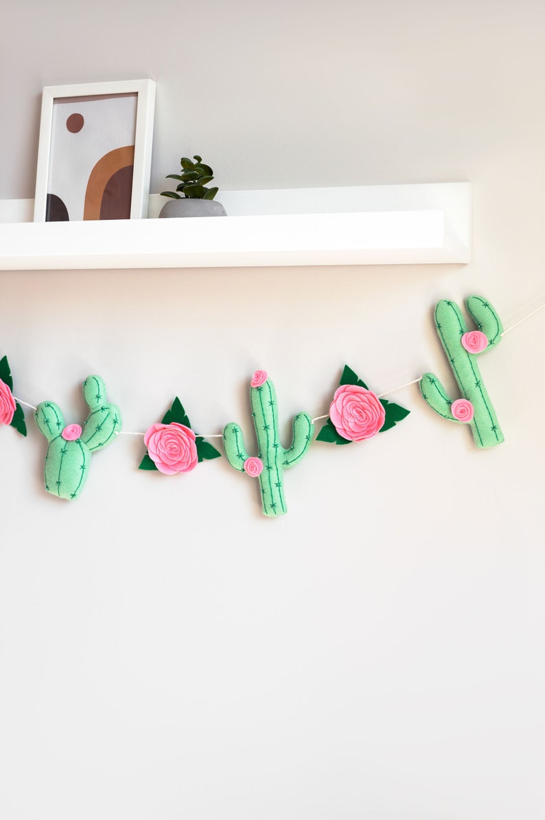 Nursery garland, cactus decor, succulent wall decor, felt flower image 2