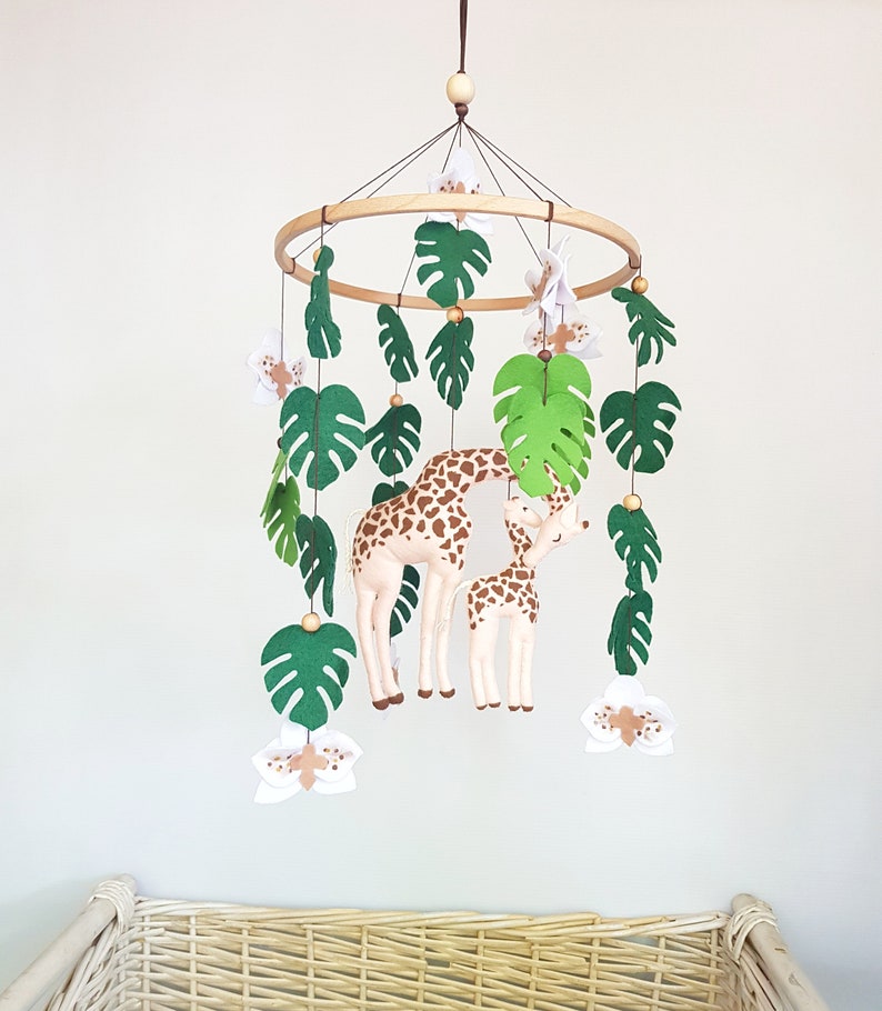 Giraffe crib mobile jungle nursery decor African animals