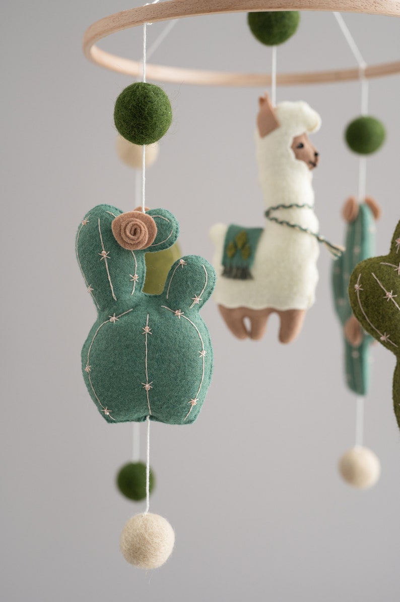 Llama baby mobile, cactus mobile, llama nursery decor, boho nursery mobile, crib baby mobile image 6