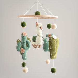 Llama baby mobile, cactus mobile, llama nursery decor, boho nursery mobile, crib baby mobile image 2