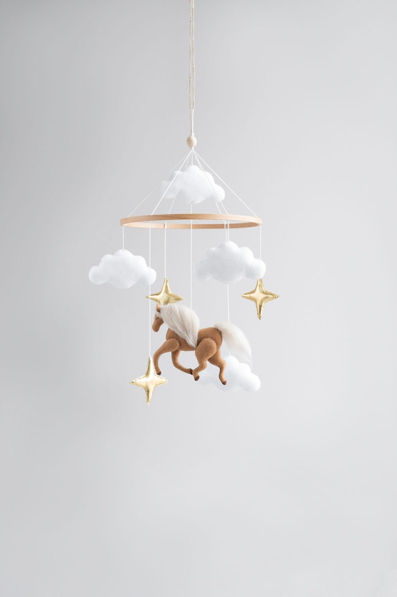 Horse Baby Mobile for Neutral Nursery Clouds and Gold Stars Etsy