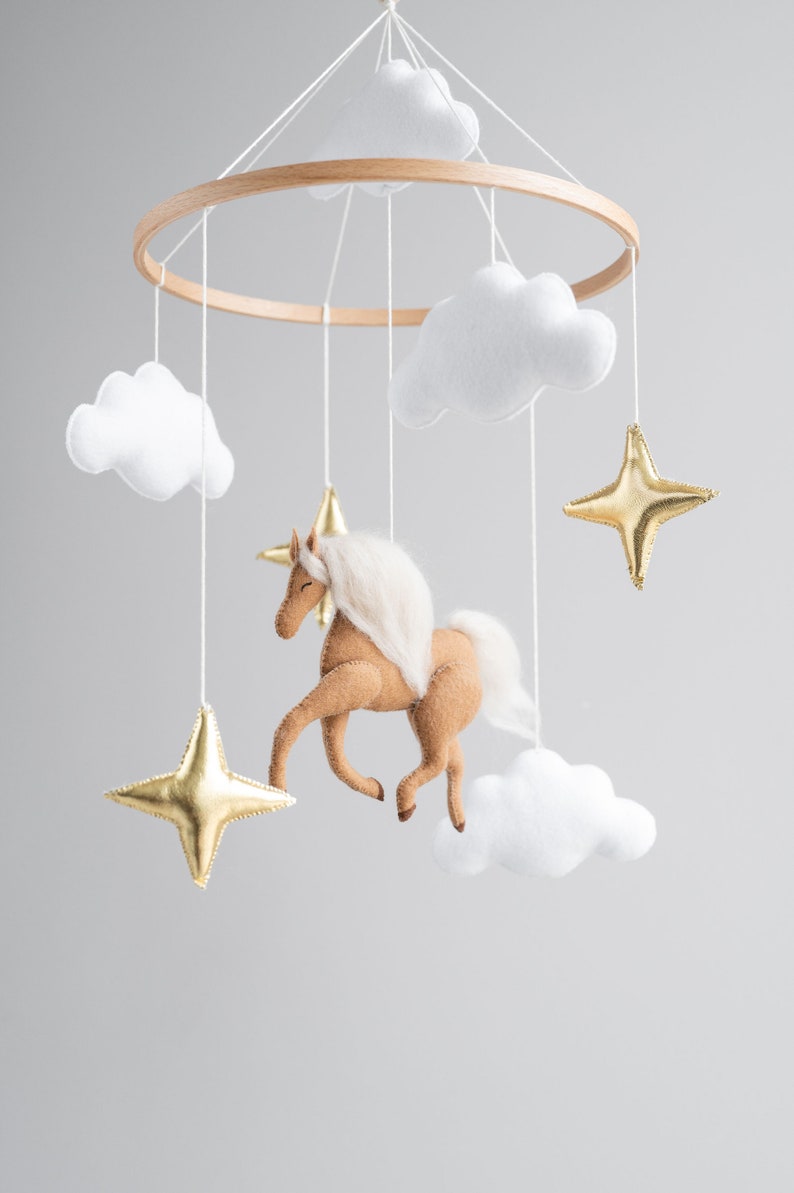 Horse Baby Mobile for Neutral Nursery Clouds and Gold Stars Etsy