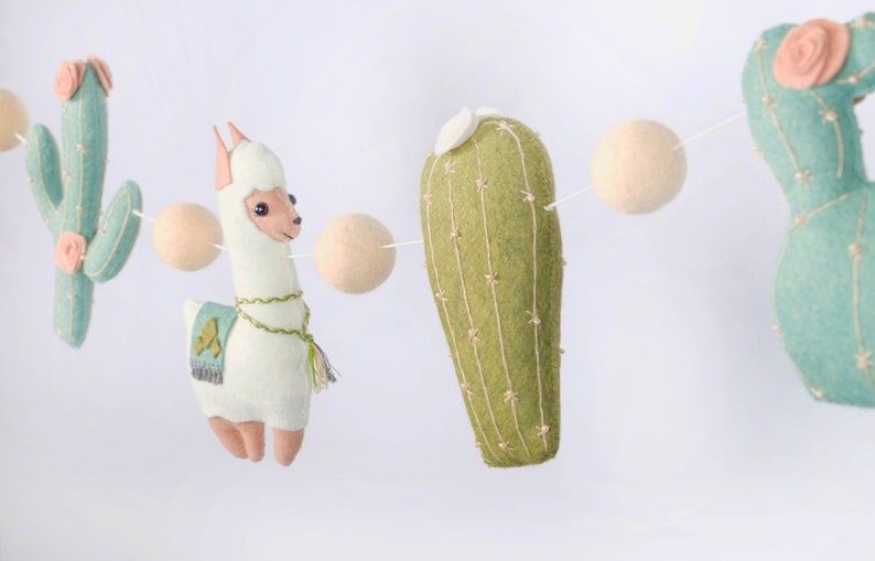 Felt llama cactus garland, desert wall hanging, cactus nursery decor image 7