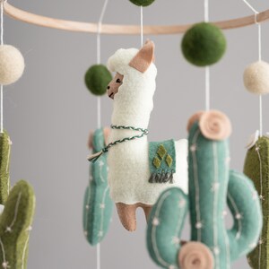 Llama baby mobile, cactus mobile, llama nursery decor, boho nursery mobile, crib baby mobile image 7