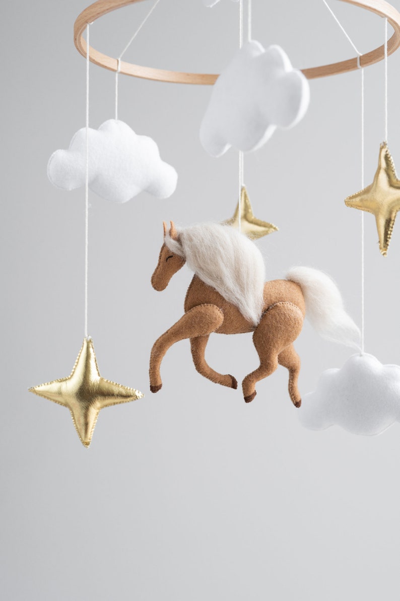 Horse Baby Mobile for Neutral Nursery Clouds and Gold Stars Etsy