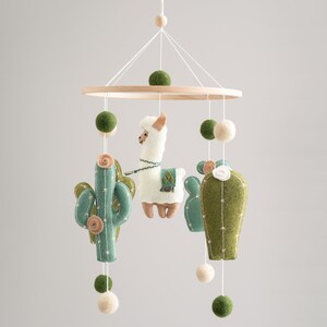 Llama baby mobile, cactus mobile, llama nursery decor, boho nursery mobile, crib baby mobile image 3