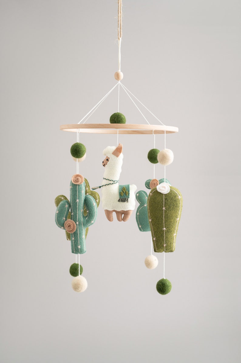 Llama baby mobile, cactus mobile, llama nursery decor, boho nursery mobile, crib baby mobile image 3