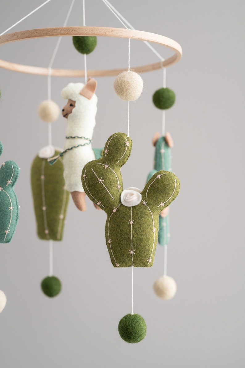 Llama baby mobile, cactus mobile, llama nursery decor, boho nursery mobile, crib baby mobile image 5