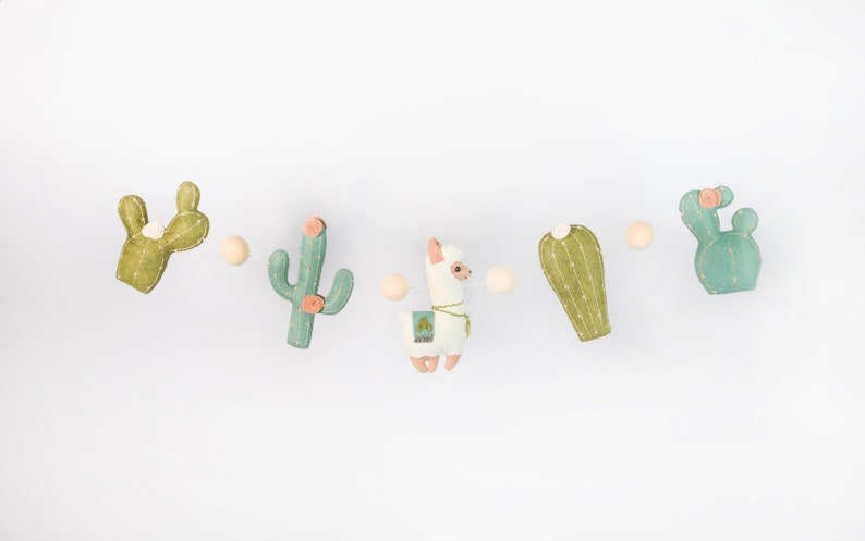 Felt llama cactus garland, desert wall hanging, cactus nursery decor image 8