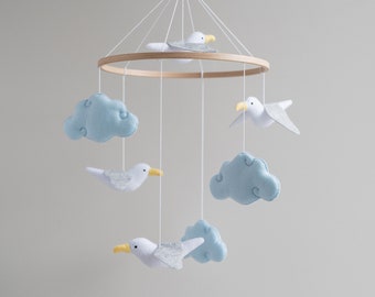 Seagull mobile, ocean nursery decor, naitucal baby shower