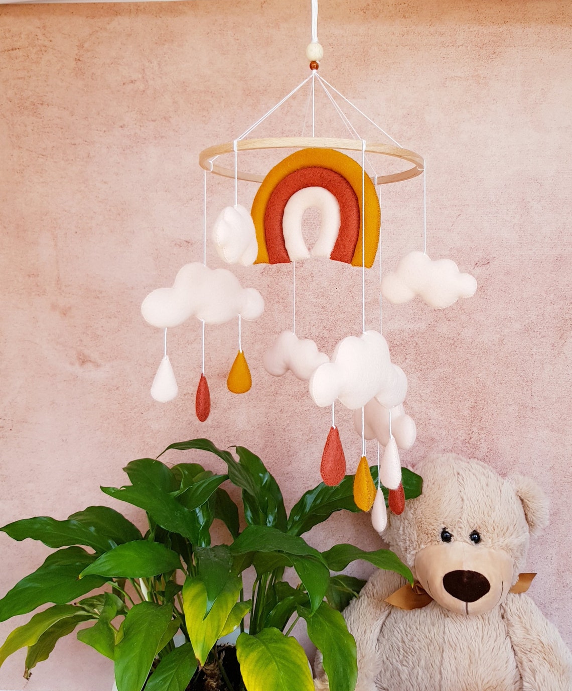 Wolken Baby mobile Regenbogen Krippen mobile Regentropfen Etsy