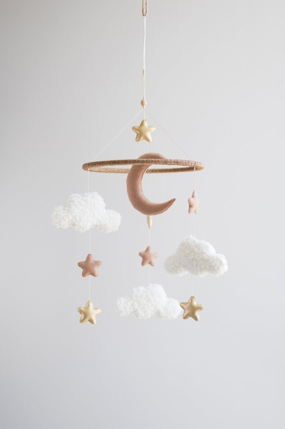 Baby mobile boucle, clouds nursery decor, unique baby gift
