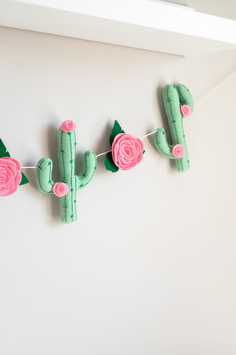 Nursery garland, cactus decor, succulent wall decor, felt flower image 3