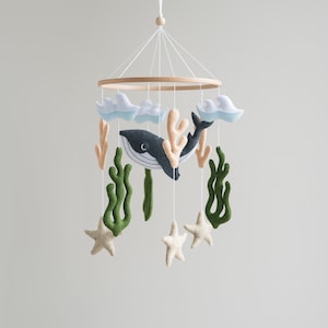 Baby mobile whale, nautical baby shower, ocean theme decor, expecting mom gift