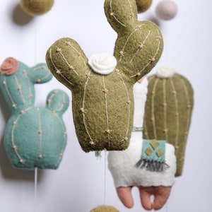 Llama baby mobile, cactus mobile, llama nursery decor, boho nursery mobile, crib baby mobile image 9