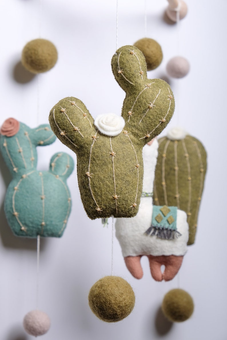 Llama baby mobile, cactus mobile, llama nursery decor, boho nursery mobile, crib baby mobile image 9