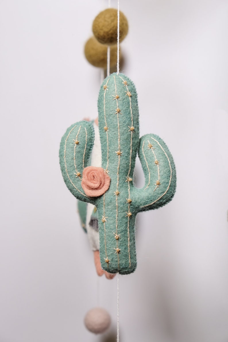 Llama baby mobile, cactus mobile, llama nursery decor, boho nursery mobile, crib baby mobile image 8