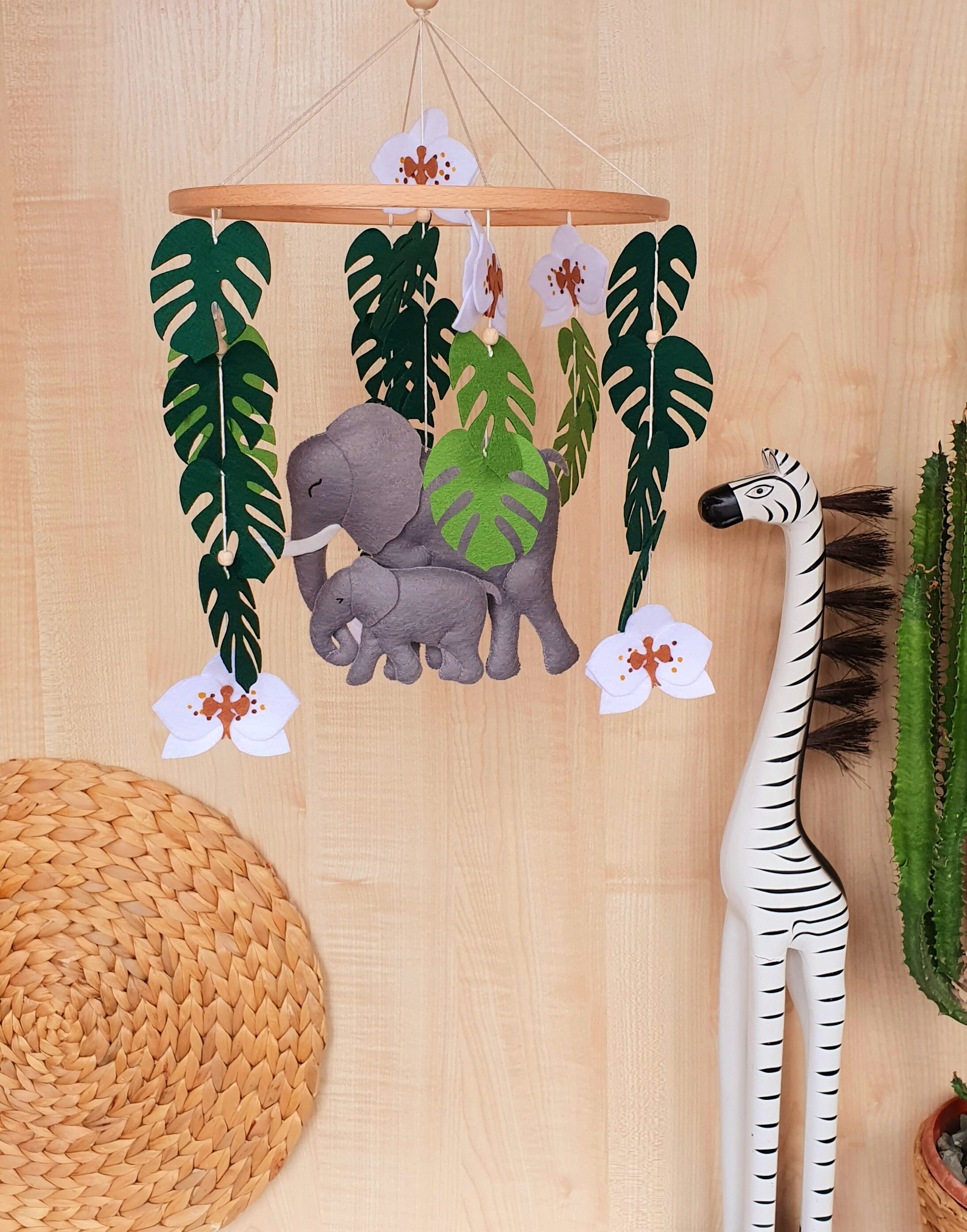 Baby elephant nursery mobile safari nursery decor neutral