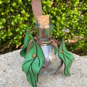 Leather Leaves and Glass Potion Bottle