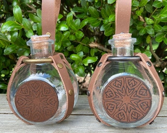 Potion bottle with leather medallion