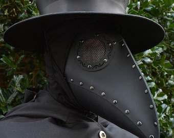 Leather Plague Doctor Mask with gun metal rivets and squiggle accents