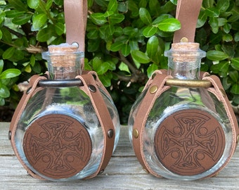 Potion bottle with leather medallion