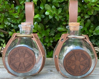 Potion bottle with leather medallion