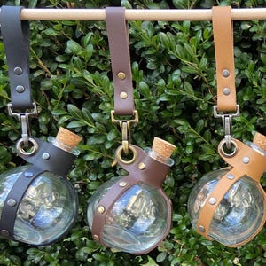 Leather and Glass Potion Bottle with lanyard hook