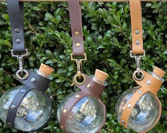 Leather and Glass Potion Bottle with lanyard hook