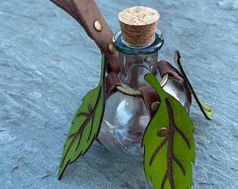 Leather Leaves and Glass Potion Bottle