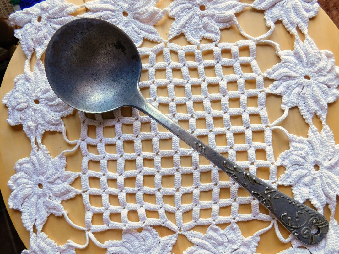 Vintage Portuguese Pewter Ladle. Tin Ladle. Primitive Spoon. Farmhouse