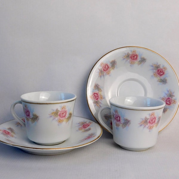 Chinese porcelain cups and saucers espresso set. Export China. Rosa flower decor Chinese porcelain. Oriental porcelain. Asian kitchenware