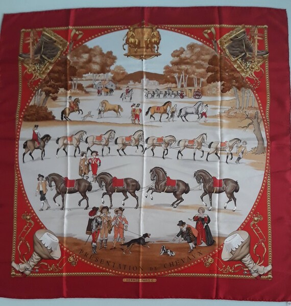 Luxury collectible Hermes. Vintage silk red shawl