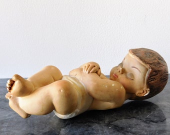 Zabytkowa figurka śpiącego Dzieciątka Jezus: Olot Hiszpania, figurka religijna