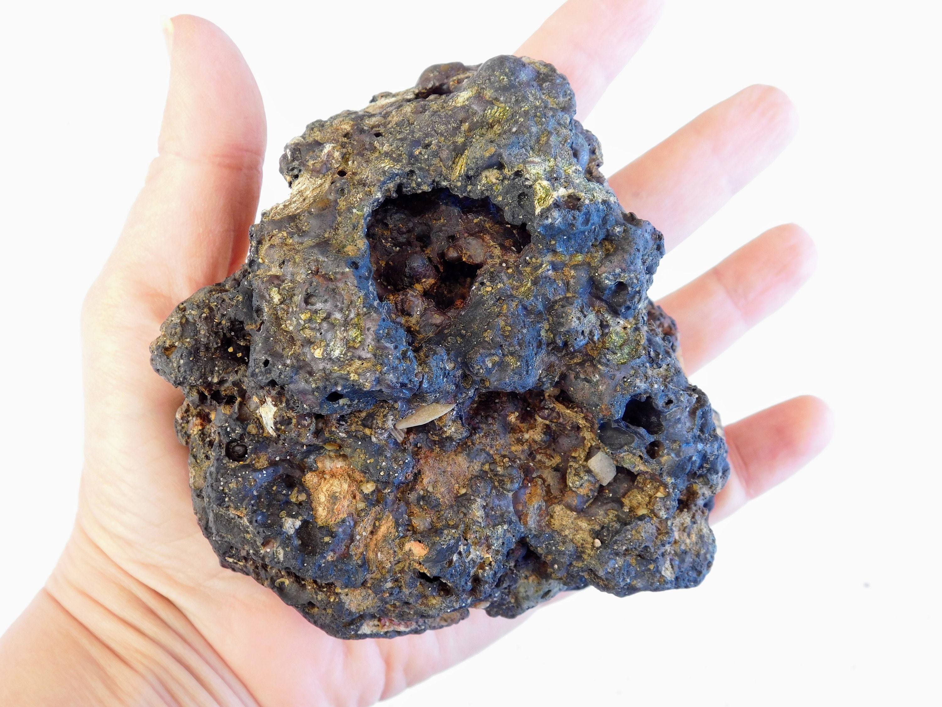 生の黒溶岩石：水槽や盆栽の装飾に最適な天然多孔質石（4.5x4.5x2.5
