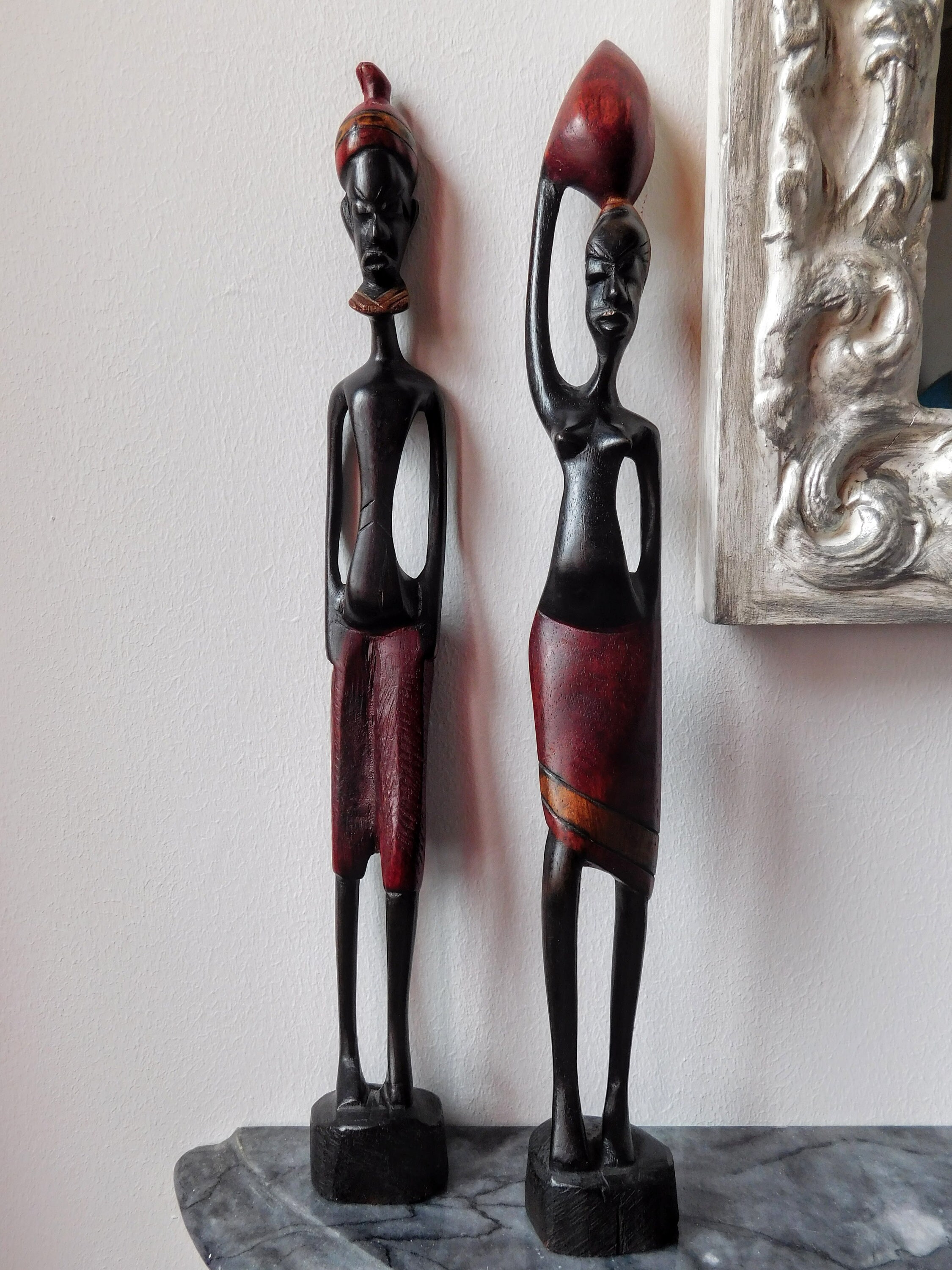 Afrikanische Frauenstatue Aus Harz - Handbemalt, Vintage-Look, Ca. 31,5 Cm Hoch, Deko Für Wohnzimmer Oder Büro